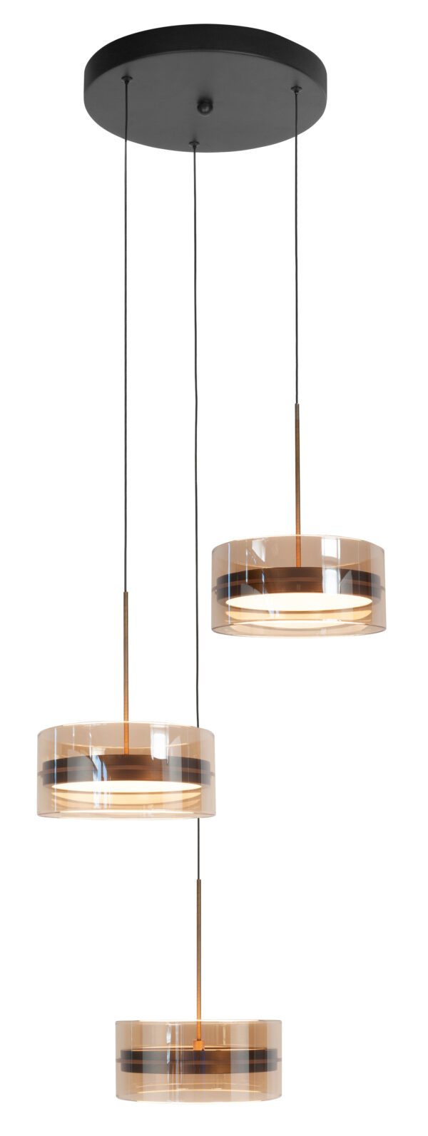 Hanglamp Enzo 3-lichts Rond Brons/Bruin Glas
