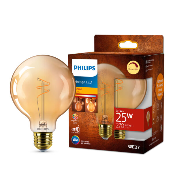 Philips Vintage LED E27 Globe 95 Goud - 25W - Dimbaar Extra Warmwit Licht