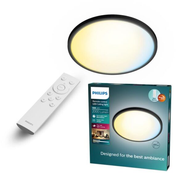 Philips Plafondlamp Valen Rond Zwart 29 cm (incl. afstandsbediening)