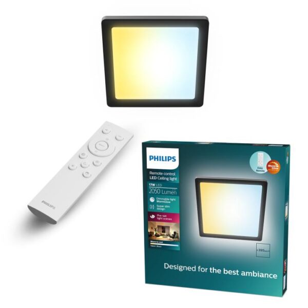 Philips Plafondlamp Valen Vierkant Zwart 39,5 cm (incl. afstandsbediening)