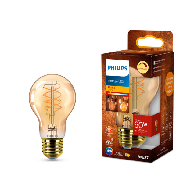 Philips Vintage LED E27 Standaard A60 Goud - 60W - Dimbaar Extra warmwit licht