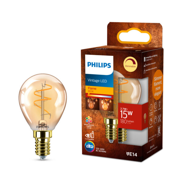 Philips Vintage LED E14 Kogellamp Goud - 15W - Dimbaar Extra warmwit licht