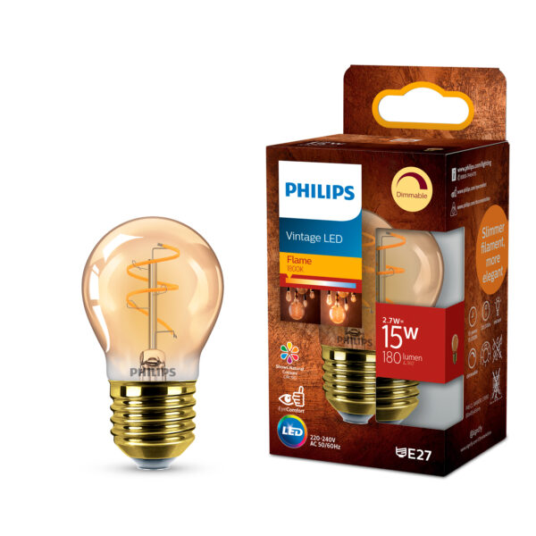 Philips Vintage LED E27 Kogellamp Goud - 15W - Dimbaar Extra warmwit licht