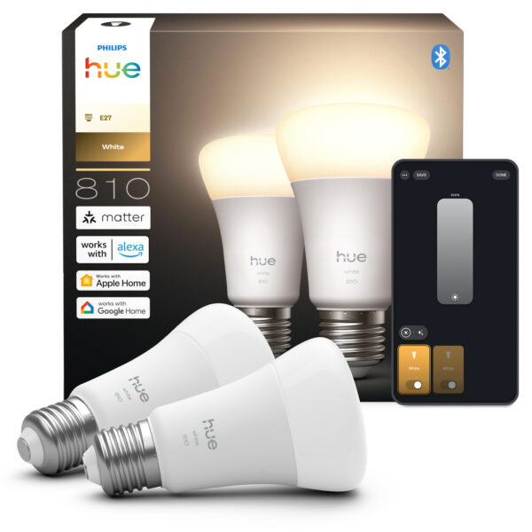 Philips Hue White E27 - A60 lamp 810 2-pack