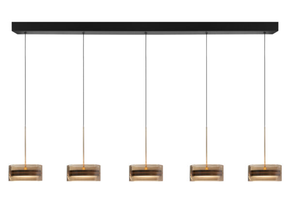 Hanglamp Enzo 5-lichts Recht Brons/Amber Glas
