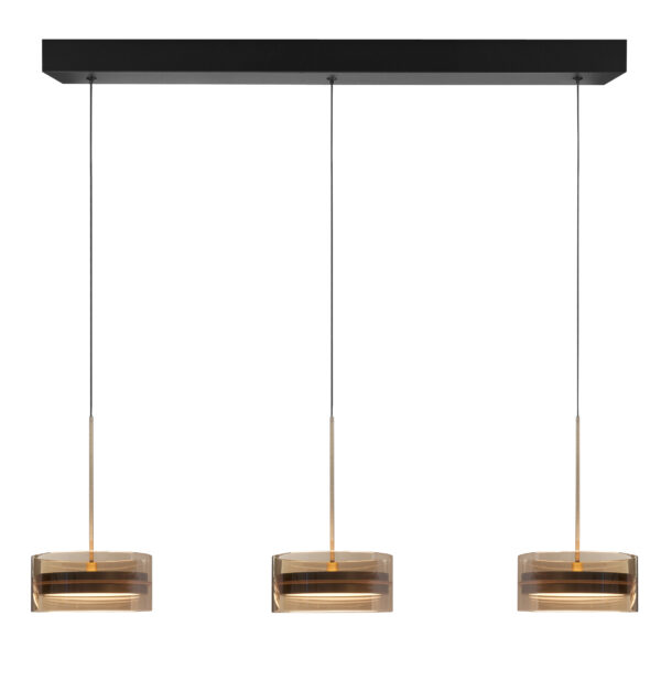 Hanglamp Enzo 3-lichts Recht Brons/Amber Glas
