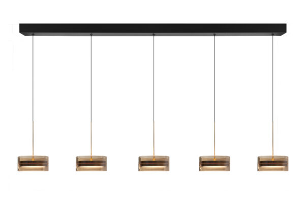 Hanglamp Mini Enzo 5-lichts Recht Brons/Amber Glas