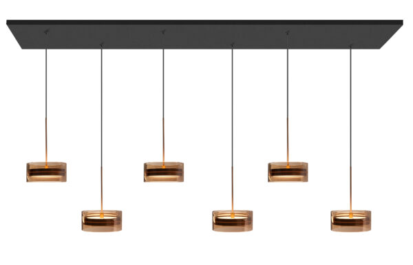 Hanglamp Mini Enzo 6-lichts Recht Brons/Amber Glas